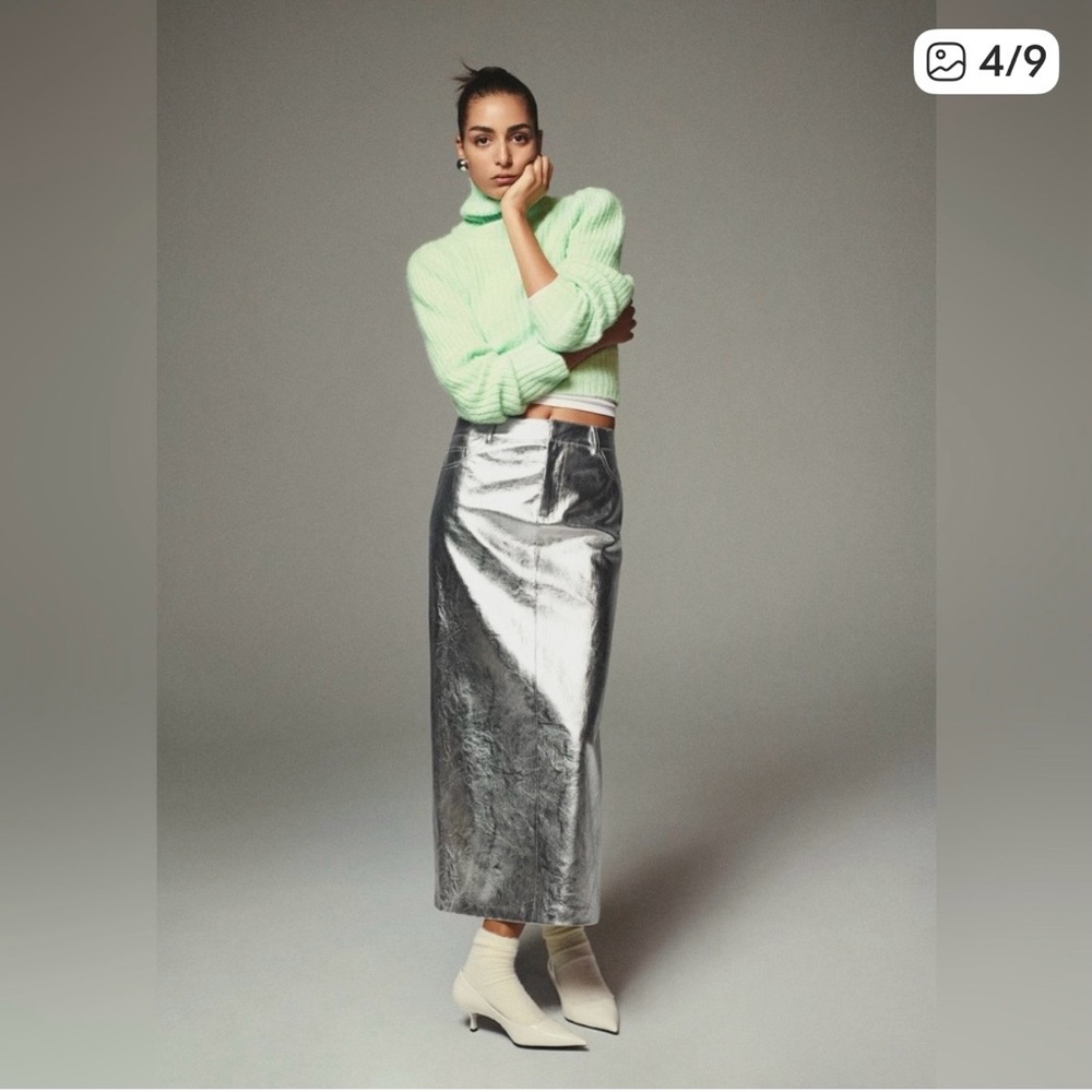 Mango Silver Metallic Women's Skirt